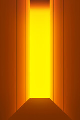 Platform product display pathway, entrance, exit, or door black dark light shadow spotlight hot orange light glow minimal modern backdrop. studio advertising cosmetics and fashion. 3D Illustration.