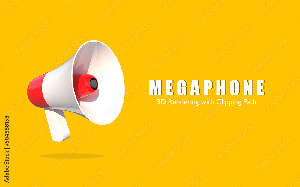 Wall mural 3D Megaphone loudspeaker yellow background. 3d render illustration.