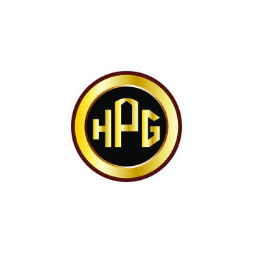 HPG letter circle logo design. HPG letter logo design with black background. HPG creative letter logo with gold colors.
