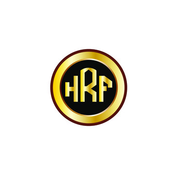 HRF letter circle logo design. HRF letter logo design with black background. HRF creative letter logo with gold colors.
