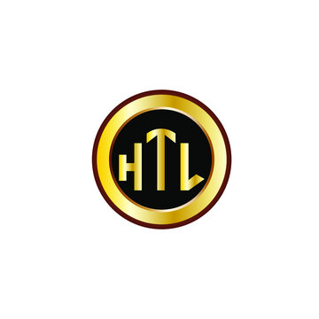 HTL letter circle logo design. HTL letter logo design with black background. HTL creative letter logo with gold colors.
