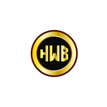 HWB letter circle logo design. HWB letter logo design with black background. HWB creative letter logo with gold colors.
