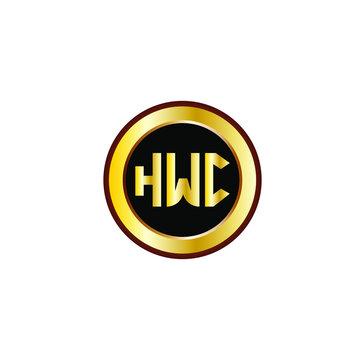 HWC letter circle logo design. HWC letter logo design with black background. HWC creative letter logo with gold colors.
