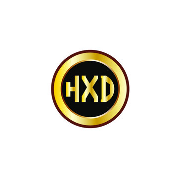 HXD letter circle logo design. HXD letter logo design with black background. HXD creative letter logo with gold colors.

