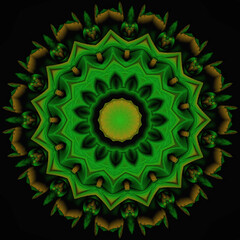 Green summertime 3D ornate ornamental texture details on black background