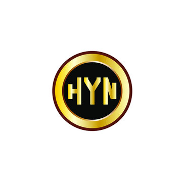 HYN letter circle logo design. HYN letter logo design with black background. HYN creative letter logo with gold colors.
