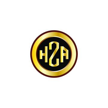 HZA letter circle logo design. HZA letter logo design with black background. HZA creative letter logo with gold colors.
