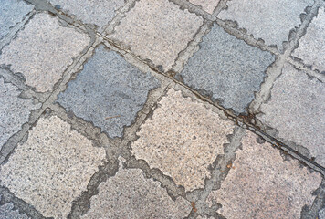 Vintage pastel blue and tan cobblestone street Background.