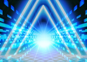 サイエンステクノロジーの概念で三角形の光のトンネルの3Dイラスト