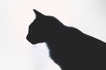 Profile portrait silhouette of mekong bobtail (siamese) cat against bright light