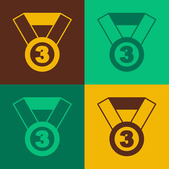 Pop art Medal icon isolated on color background. Winner symbol. Vector