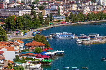 Fototapeta na wymiar Panorama of Ohrid town on Ohrid Lake North Macedonia