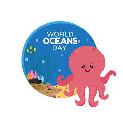 World oceans day. Sea animals. Poster. Vector illustration.