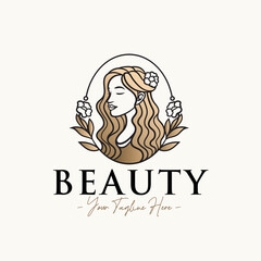 Woman feminine gold beauty logo design template