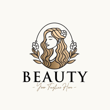 Woman Feminine Gold Beauty Logo Design Template