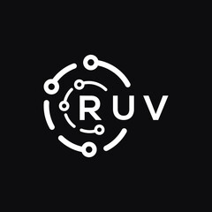 RUV technology letter logo design on black  background. RUV creative initials technology letter logo concept. RUV technology letter design.
