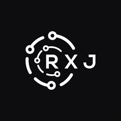 RXJ technology letter logo design on black  background. RXJ creative initials technology letter logo concept. RXJ technology letter design.
