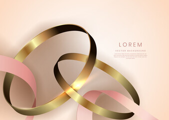 Luxury background with pink ribbon and golden circle shape 3d golden with copy space for text.