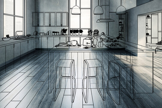 Luxury Penthouse Loft Kitchen (illustraion) - 3D Visualization