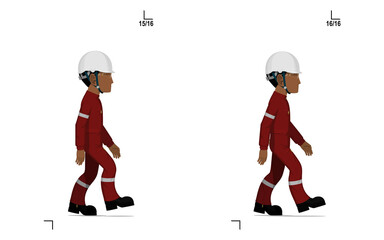 Fototapeta An industrial worker is walking on white background frame(9-11) of 16 obraz