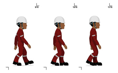 Fototapeta An industrial worker is walking on white background frame(4-6) of 16 obraz