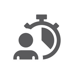 Man with clock, stopwatch black vector icon. Deadline, working hours and time filled symbol.