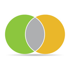 Venn diagram maths vector with shadow, Negative space, color modern icon - isolated on white background