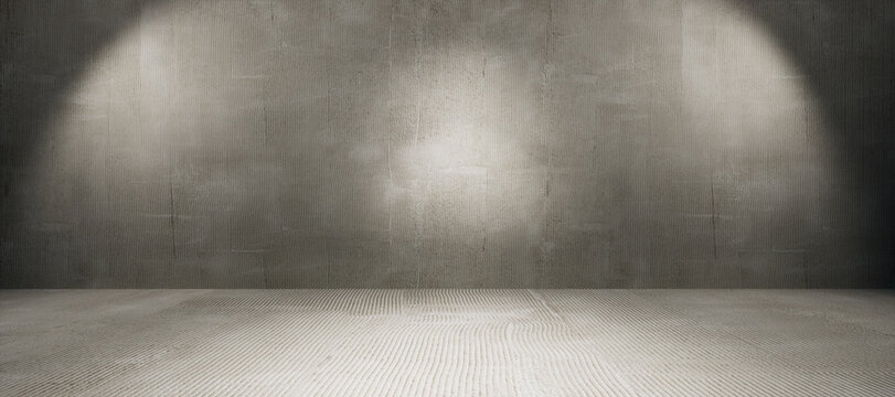concrete wall and floor, wall with floor, empty stage with spotlights for exhibit, empty stage with spotlights
