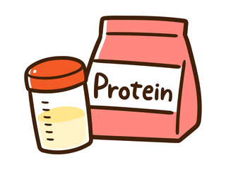 プロテインとシェイカーのかわいい手書き風イラスト