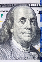 Portrait of Benjamin Franklin from one hundred dollars bill new edition.