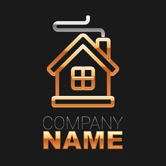 Line Merry Christmas house icon isolated on black background. Home symbol. Colorful outline concept. Vector