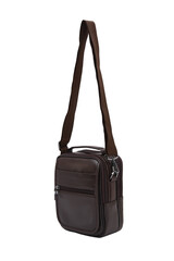 Stylish, fashionable brown briefcase made of genuine leather on an isolated white background