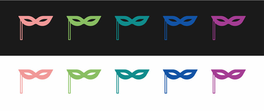 Set Carnival mask icon isolated on black and white background. Masquerade party mask. Vector