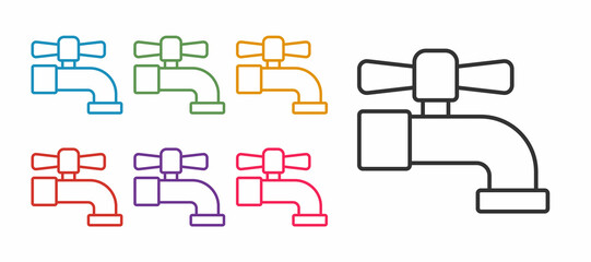 Set line Water tap icon isolated on white background. Set icons colorful. Vector