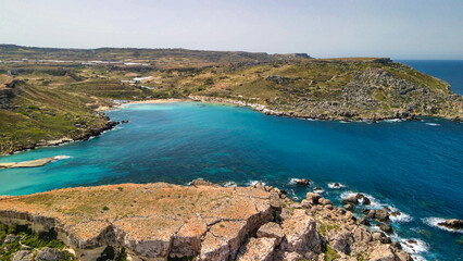 Aerial view of Paradise Bay from drone, Malta