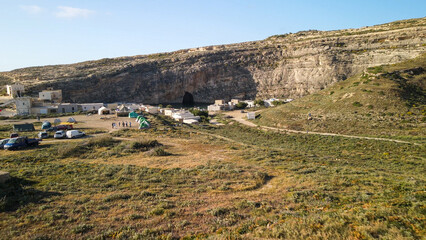 Fototapeta premium Aerial view of Inland Sea in Gozo at sunset