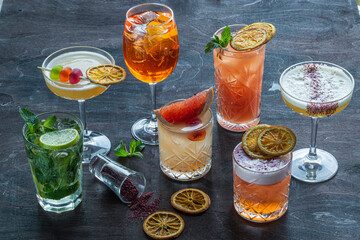 Cocktails on Bar, Alcohol Cocktails, Beverages