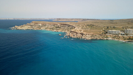 Aerial view of Paradise Bay from drone, Malta