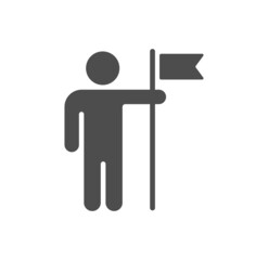 man with flag glyph icon isolated on white background. successful businessman stock vector illustration for web, mobile app and ui design