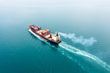 Container ship full speed sailing in sea for transporting cargo logistic import and export goods...