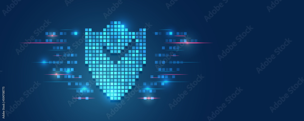 Aufkleber pixel shield icon, future technology for verification. abstract high tech background. data security 