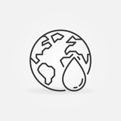 Water Drop with Earth linear vector concept icon
