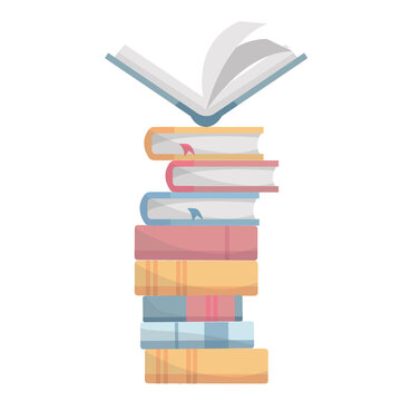 Vector illustration of a stack of books on a white background. Concept for creating flyers and banners for a bookstore, library, e-book.