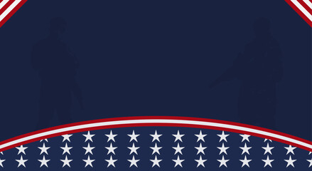 American flag with Silhouette of a veteran soldier, and copy space Area. Suitable to be placed on content with that theme. 