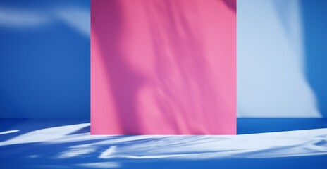 Blank colorful wall background and hard falling shadow. 3D rendering.