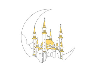 crescent moon and mosque design elements. Muslim islamic
