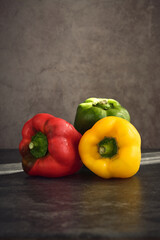 sweet pepper of three colors on the board