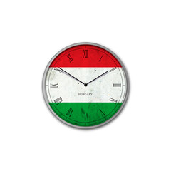 Wall clock in the color of the Hungary flag. Signs and symbols. Isolated on a white background. Design element.