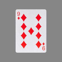 Nine of Diamonds. Isolated on a gray background. Gamble. Playing cards.