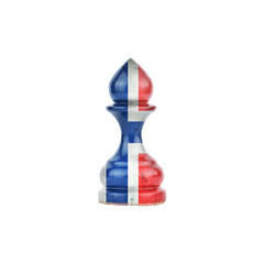 Pawn in the colors of the flag of Norway. Isolated on a white background. Sport. Politics. Business.